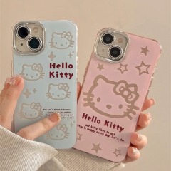 Glitter feather gauze shell Hello Kitty suitable for Apple 15promaximd mobile phone case iphone14plus13 frosted