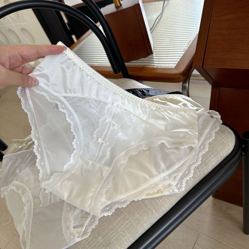 8640 Chinese style girly lace bow pure lust fairy girl mid-waist underwear cotton stocking hip briefs