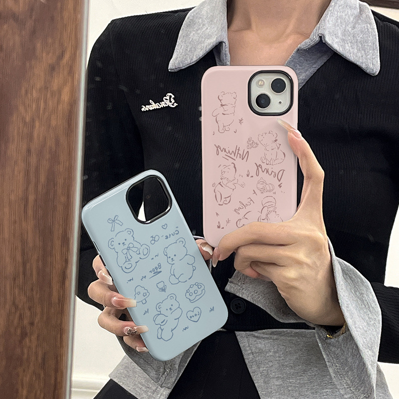 Cute Pooh suitable for Apple 15promax mobile phone case iphone13 film 14 two-in-one 12 anti-fall 11 women
