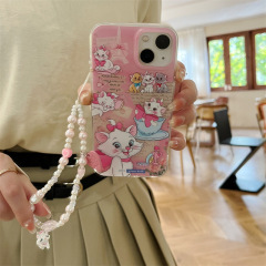 Japanese and Korean cute cartoon Mary cat chain 15Promax/14pro mobile phone case suitable for iPhone13 soft shell 12