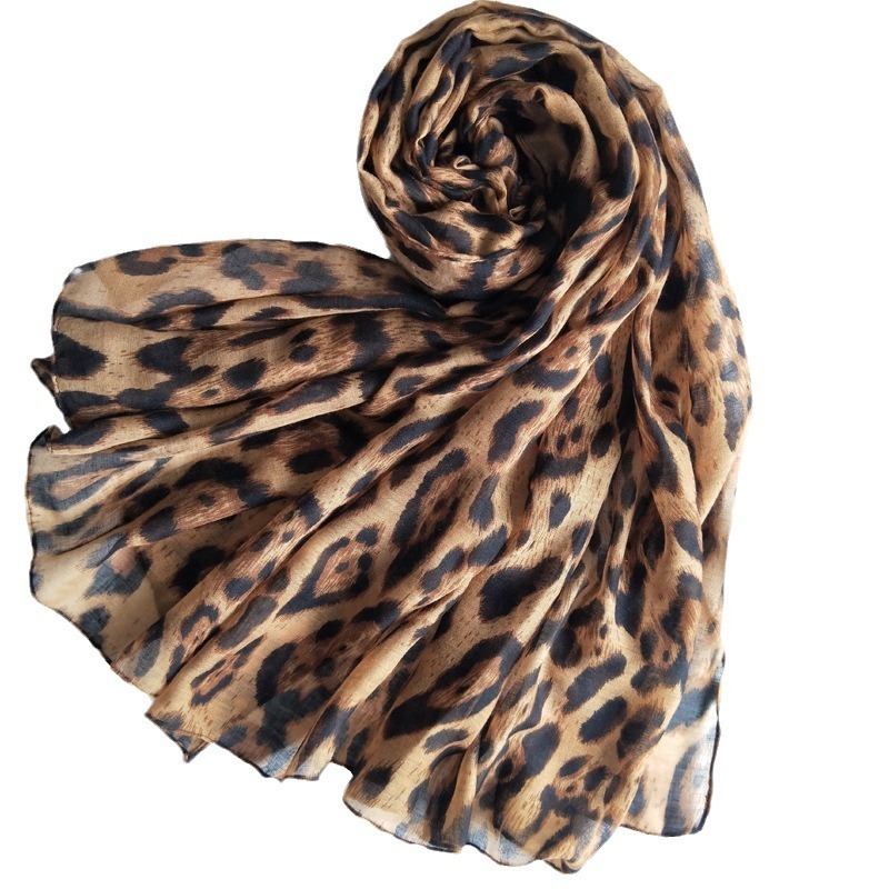 Scarf for girls, new style, voile, leopard print, beach shawl, European and American print, commuting gift