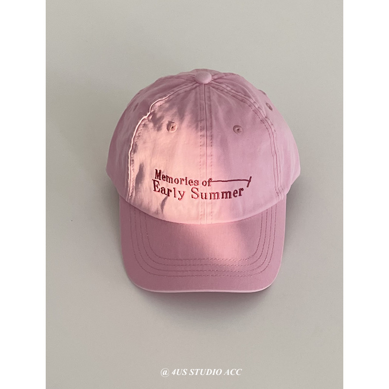 Niche designer washed cotton soft-top embroidered baseball cap for female couple with face-showing small peaked cap