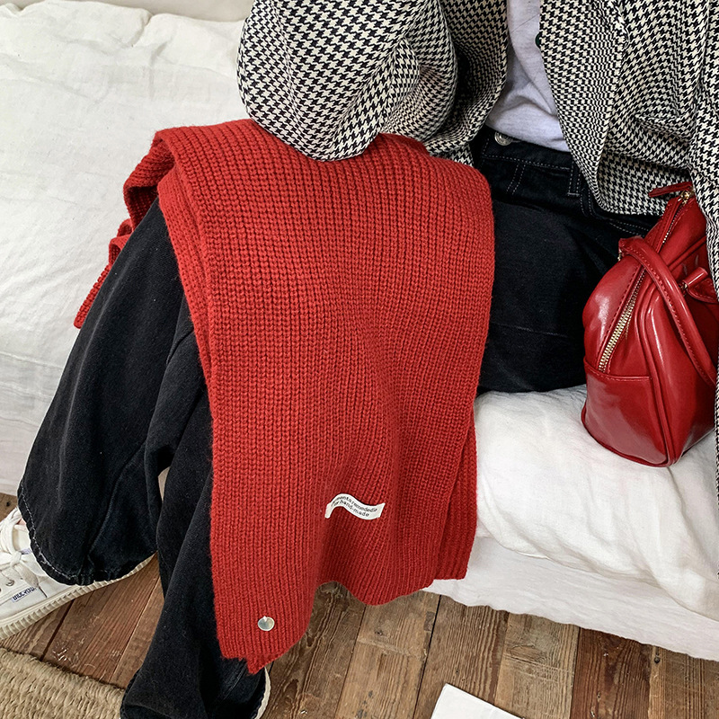 Plain knitted wool scarf for women, Japanese and Korean sweet and versatile shell warm shawl, high-end holiday gift scarf