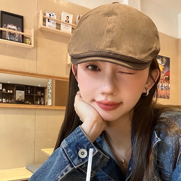 Maillard wears retro style forward hat women's face-showing duck tongue beret spring and autumn new newsboy hat trend