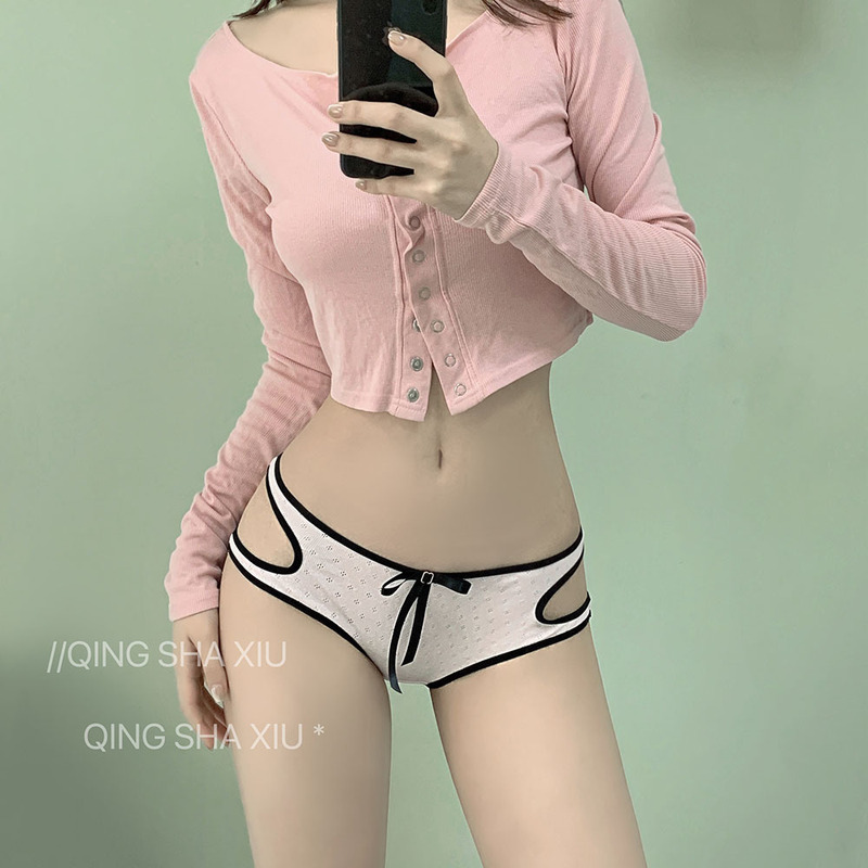 Sportsman Sexy Fashion Women's Underwear Simple Hollow Breathable Cotton Low Waist Cute Pure Desire Girl Briefs