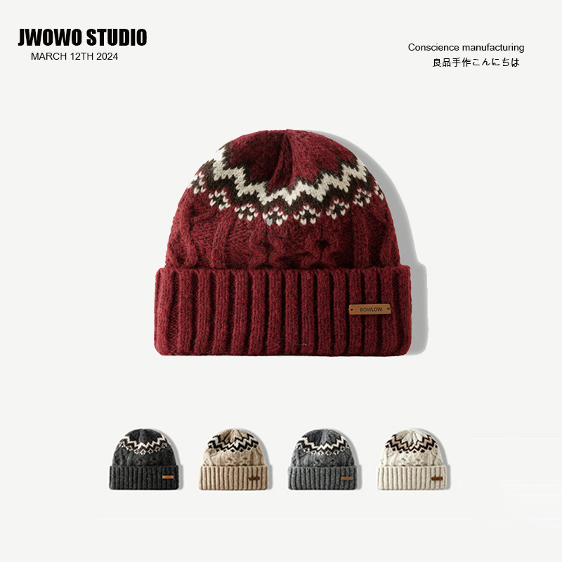 Retro burgundy woolen hat for women winter Christmas holiday warm wool blended twist knitted hat cold hat trendy