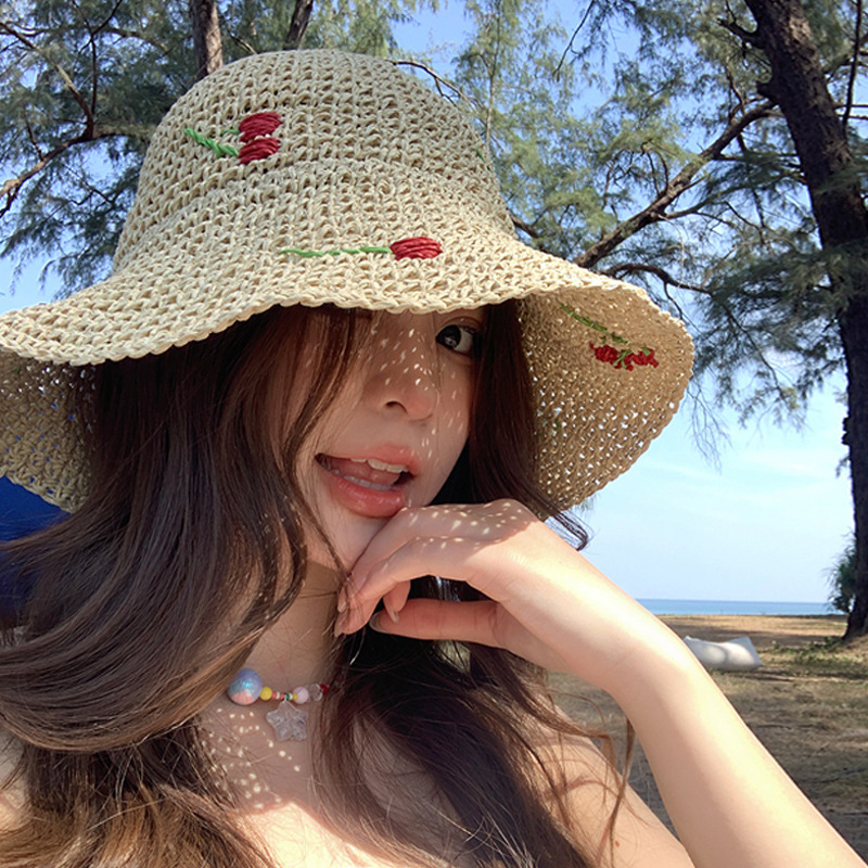 Internet celebrity strawberry hat women's summer straw hat breathable foldable sun protection sun hat seaside vacation straw beach hat