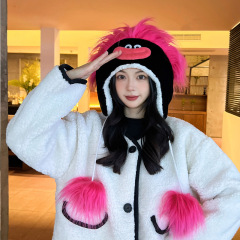 Aishangyou Japanese funny and cute sausage mouth ear protection plush hat autumn and winter versatile embroidered scarf one-piece hat