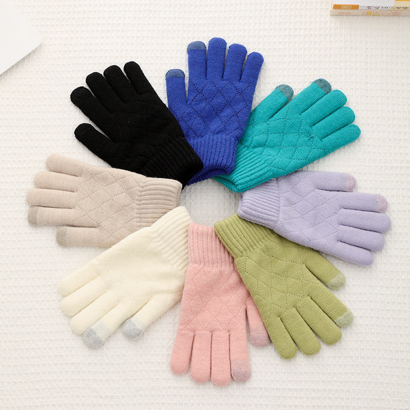 Women's gloves, autumn and winter touch screen woolen plus velvet thermal gloves, warm and cold-proof cycling gloves, double layer extra thick