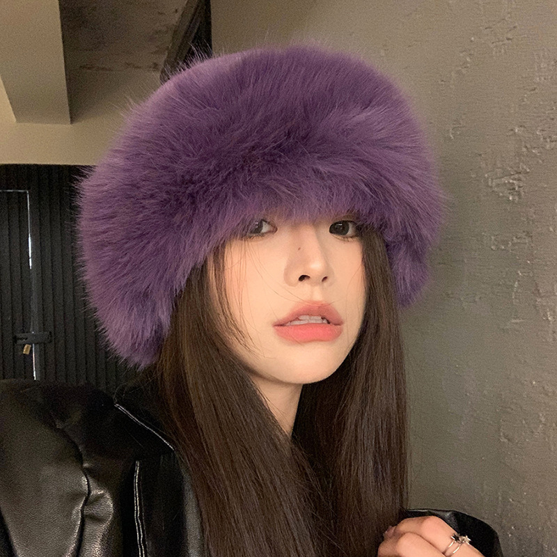 Autumn and winter plush Korean style woolen hat for women, imitation rabbit fur thickened warm Mongolian hat, versatile toe cap, ear protection Lei Feng hat