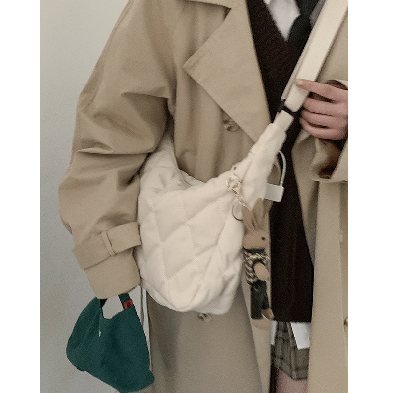 Nylon Down Bag Women's Autumn and Winter New Trendy Casual Diamond Tote Bag Versatile Large Capacity Crossbody Bag