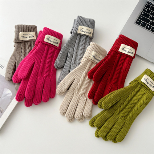 New solid color split finger gloves for winter, thickened touch screen, mobile phone riding, windproof and warm, men's and women's knitted wool