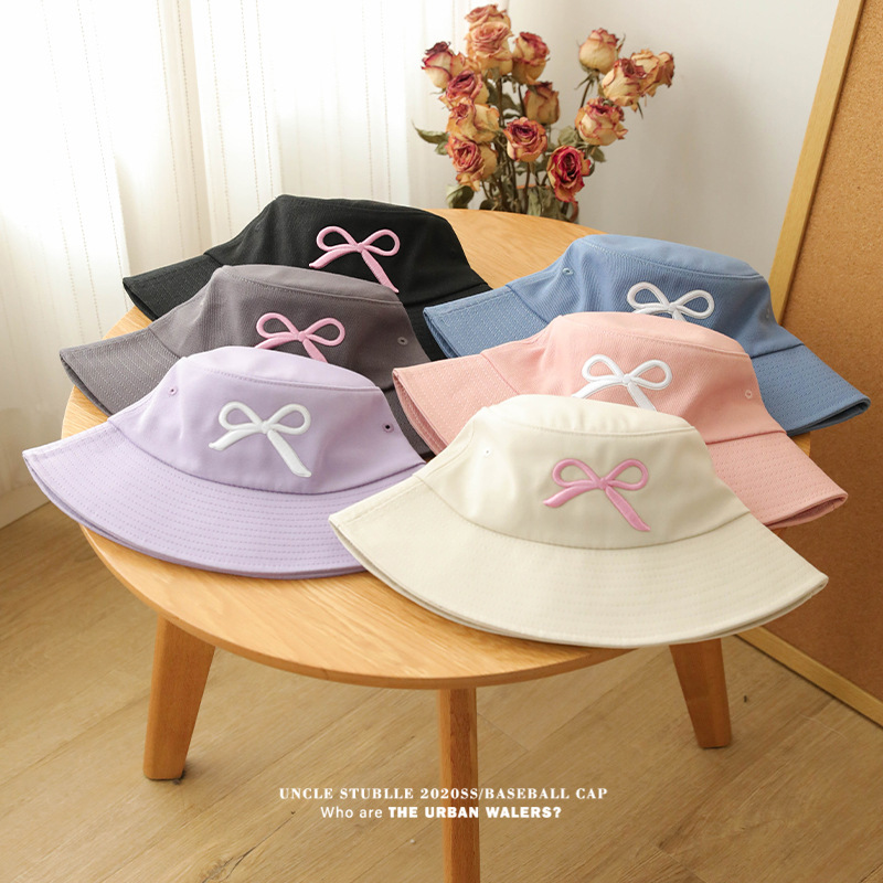 New bow fisherman hat with big head circumference and large size Korean style sweet and cute hat with wide brim to show face and small sunshade basin hat