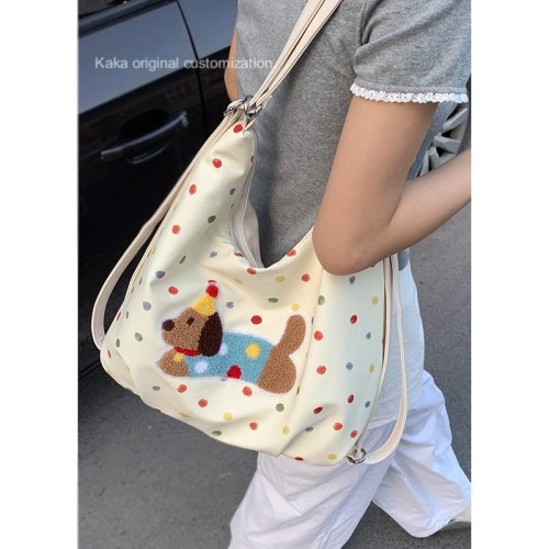 Happy Puppy Canvas Bag Women's 2024 New Trendy College Style Backpack Casual Large Capacity Shoulder Tote Bag