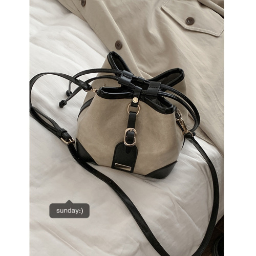 Korean style fashion casual women's bag new contrast color bucket bag versatile simple shoulder crossbody bag