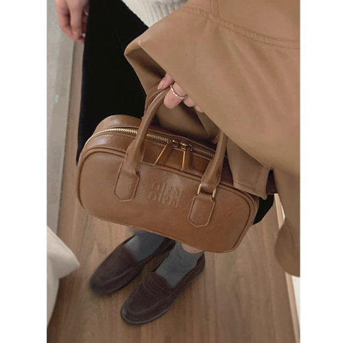 Retro portable bowling bag for women in autumn and winter new retro small square bag versatile simple shoulder crossbody bag