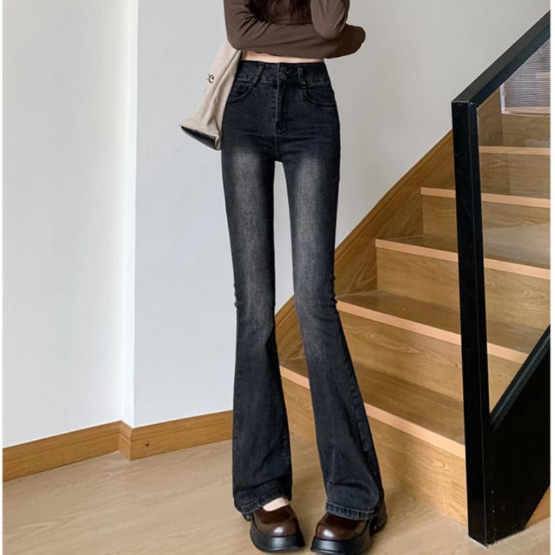 Women's 2024 new velvet micro-flared jeans high-waisted elastic slimming Hyuna mopping pants versatile nine-point trousers