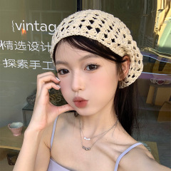 Japanese handmade crochet headscarf female new sweet ins French triangle scarf net celebrity knitted hairband headband