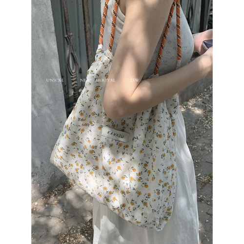 Korean Summer Floral Bag Women's Backpack 2024 New Fashion Tote Bag Large Capacity Shoulder Canvas Bag