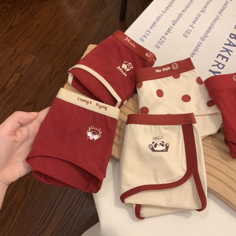 Red underwear for women, large size, pure cotton, pure cotton, antibacterial crotch, comfortable, breathable, mid-waist, cute and sweet, wedding