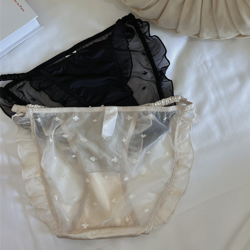 Lace underwear for women French elegant satin high fork sexy solid color mid-low waist pure cotton bottom crotch women's triangle underwear