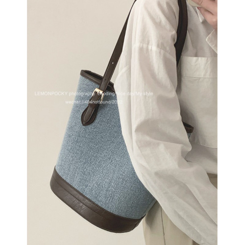 Denim Tote Bag Women's New Trendy Korean Underarm Bag Niche Texture Large Capacity Shoulder Bucket Bag