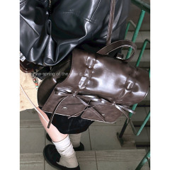 Retro high-end pleated backpack women's new trendy cool bow backpack casual large-capacity school bag