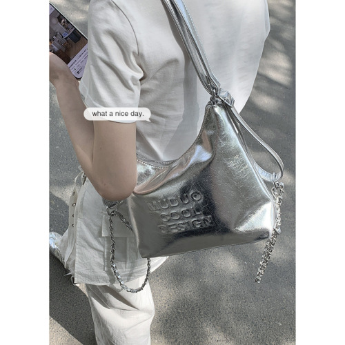 Student casual backpack women's backpack 2024 new letter tote bag large capacity single shoulder armpit bag