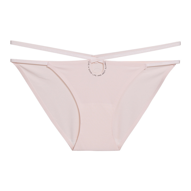 Sexy Girl Sports Style Hollow Seamless Underwear Women's Thin Ice Silk 7A Antibacterial Low Waist Thin Strip Nude Briefs