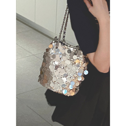 Wholesale French niche sequin bag for women summer new fashion bucket bag chain armpit bag crossbody bag