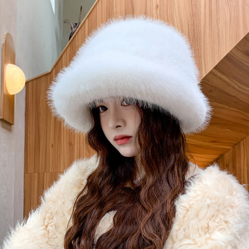 2024 new hats for women, winter warm imitation fur, fashionable and versatile fisherman hat, imitation mink hair, face-showing small Mongolian hat