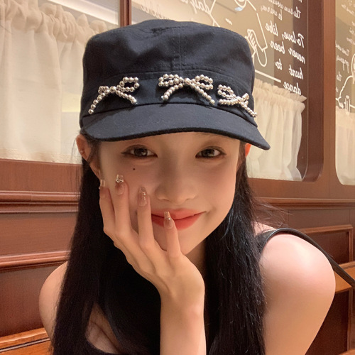 Korean style women's 2024 new face-showing little fragrant bow cap