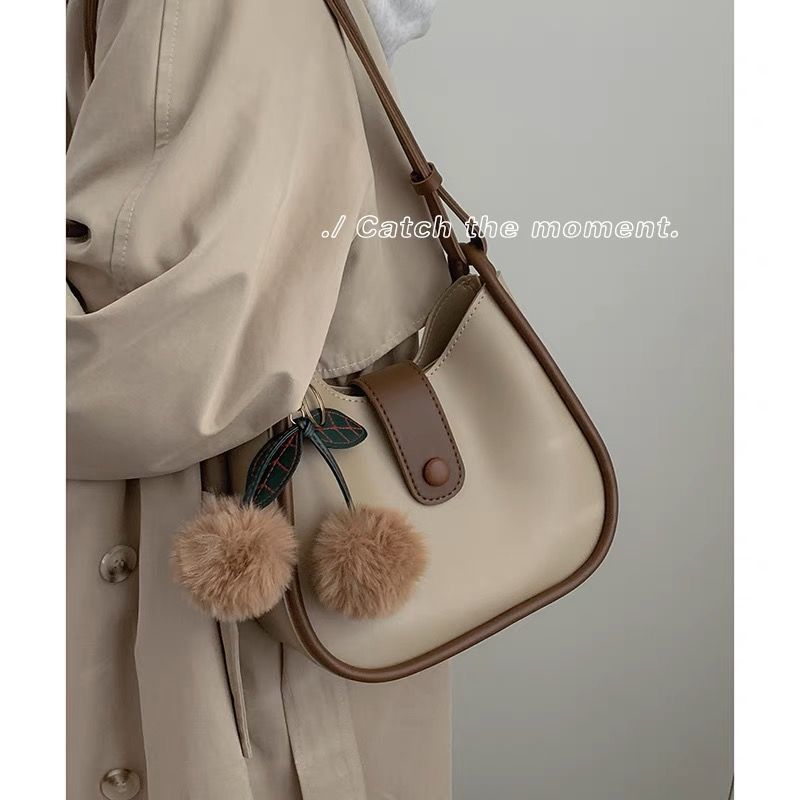 Versatile ins crossbody bag for women 2024 new trendy fashion contrasting color bucket bag French niche single shoulder underarm bag