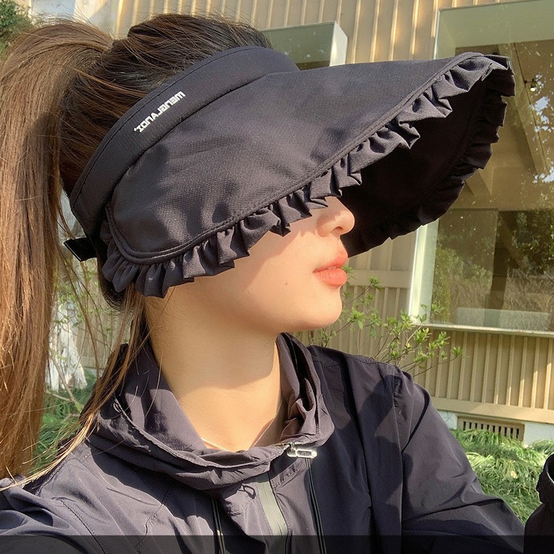 ins~ Pastoral style ice silk sunscreen empty top hat women's outdoor cycling large brim sun protection ice sunscreen hat
