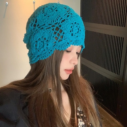 French pastoral style~Hand-woven hollow pile hat for women traveling retro ethnic style sweet Baotou hat