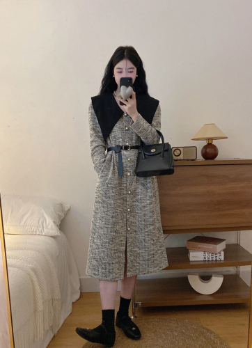 French style long-sleeved dress for women 2024 autumn new skirt high-end slimming long skirt