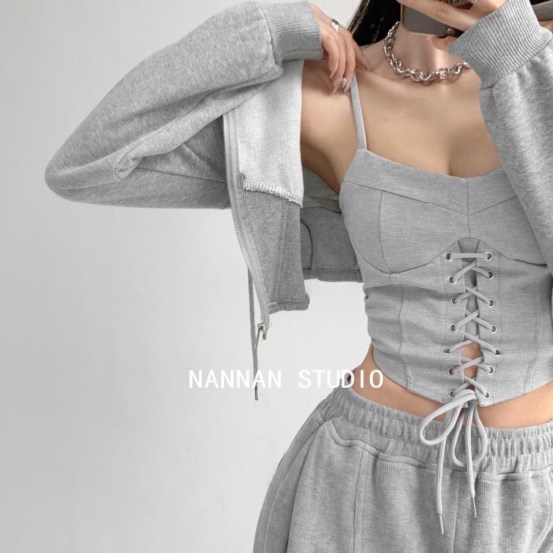 Pure Desire Goddess High-end Design Cross-tied Rope Waist Camisole Ice Silk Short Style Beautiful Back Tube Top Trendy