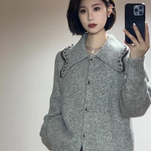 Early autumn lazy style gray imitation cashmere sweater cardigan for women autumn and winter loose sweater jacket temperament top winter