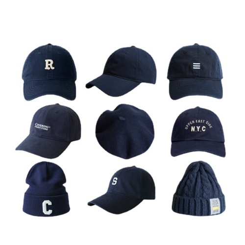 Baseball cap new navy blue soft top peaked cap for men dark blue hat knitted hat beret for women