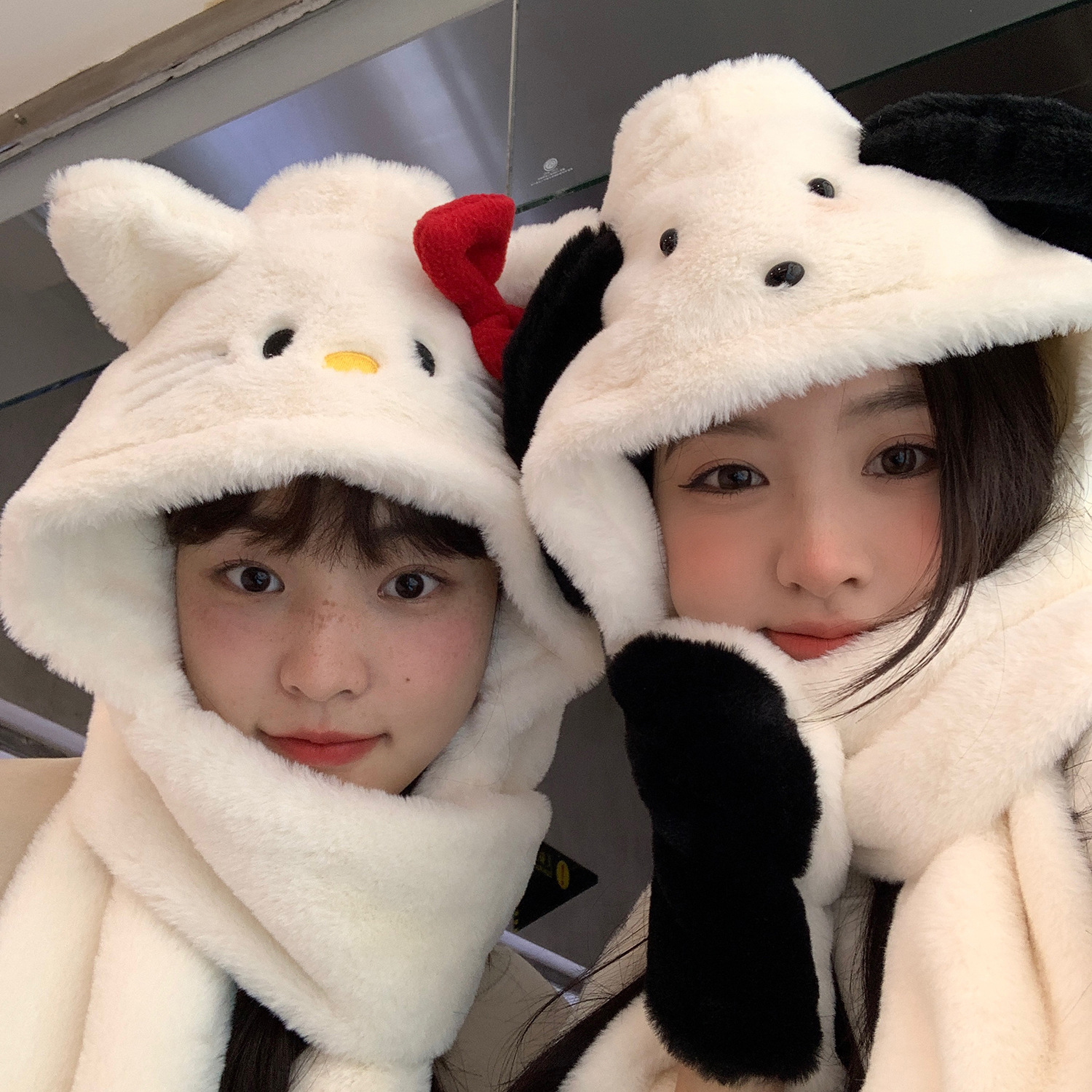 Puppy Plush Hat Autumn and Winter Cute Hello Kitty Ears Warm and Versatile Headgear Hat