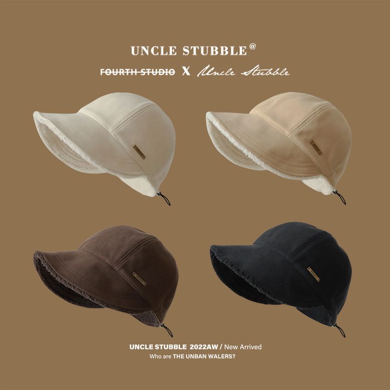 Winter upgraded version of thickened lamb velvet hat with velvet for cold protection and warm basin hat with wide brim and face-showing small fisherman hat for girls