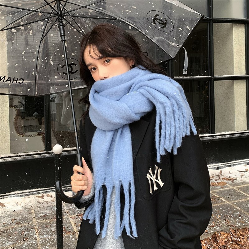 Solid color mohair scarf for women autumn and winter new versatile scarf Korean style high-end thickened warm shawl
