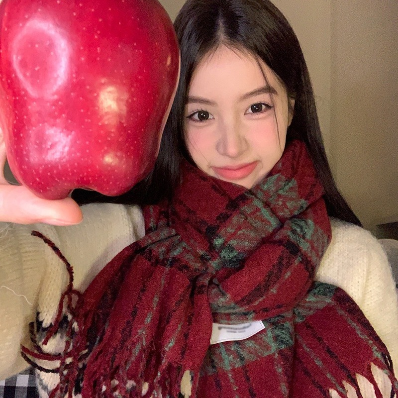 Couple tassel scarf winter plaid shawl student retro thickened warm contrast plaid scarf for women