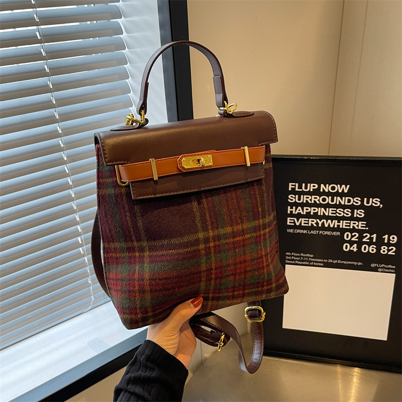 British style backpack plaid retro Kelly bag new canvas backpack college style large capacity portable shoulder bag