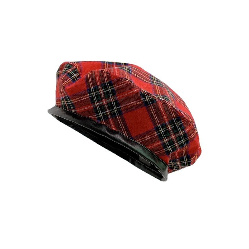 British style red plaid beret women's versatile Japanese retro painter's hat beret hat