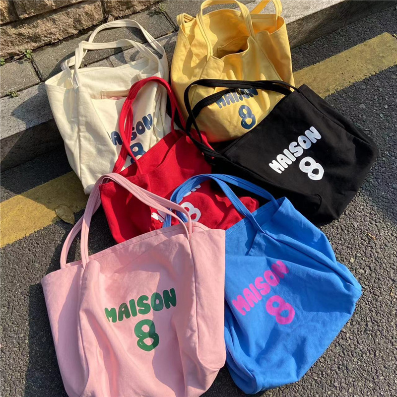 Bags Women's Large Capacity Shoulder Canvas Bag Versatile Casual Letter Print Student Class Tote Shopping Bag