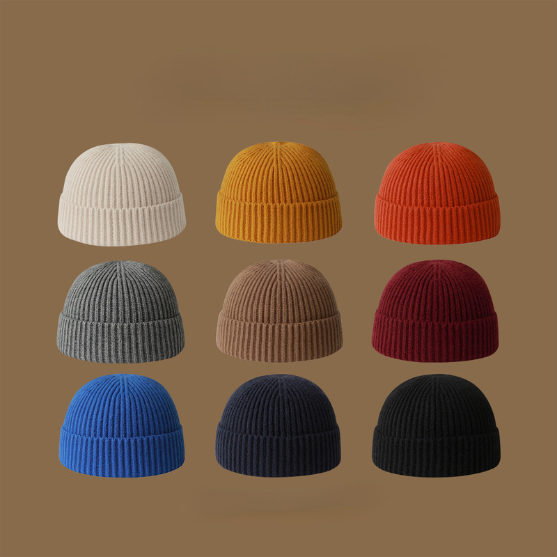 Solid color knitted melon skin hat fine needle high quality core-spun yarn yuppie hat men and women Japanese street style woolen hat landowner hat