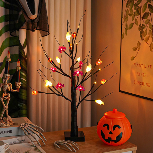 Cross-border Halloween Pumpkin Tree Lantern Ghost Festival Bat LEDUSB Battery Light Simulation Tree Decorative Light Wholesale