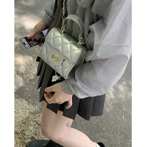 Summer portable small square bag for women 2024 new fashion silver rhombus chain bag versatile shoulder crossbody bag