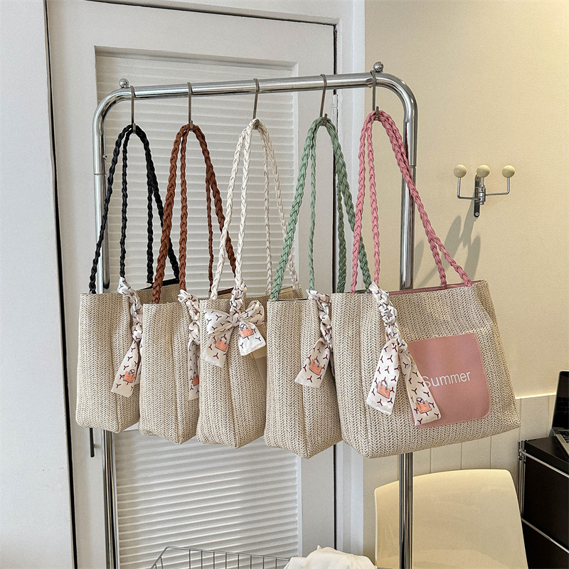 Spring new style simple casual large capacity tote bag trendy fashion commuter bag fashionable contrast color bag for women